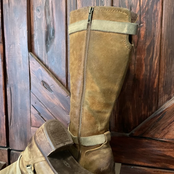 UGG AUSTRALIA DARCIE DISTRESSED HEAVY LEATHER SIDE ZIP TALL RIDING BOOT 8.5 - Picture 10 of 12